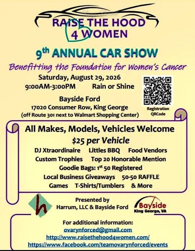 Raise the Hood 4 Women 9th Annual Car Show event at Bayside Ford in King George, VA on August 29, 2026