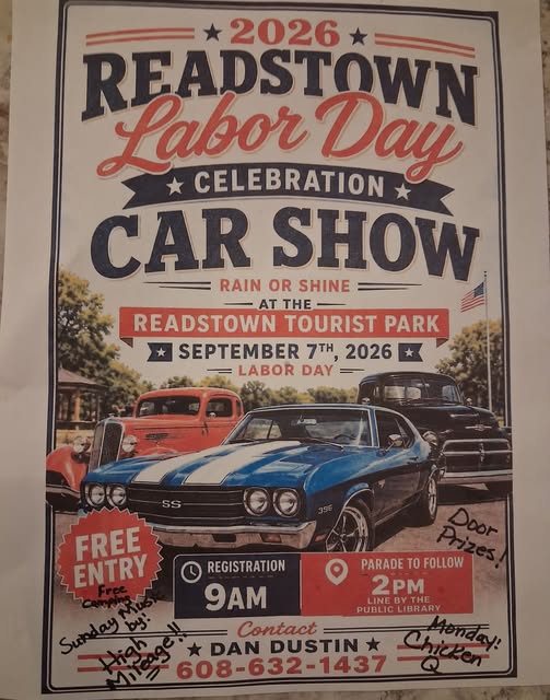 Readstown Labor Day Celebration Car Show event at Readstown Tourist Park in Readstown, WI on September 7, 2026