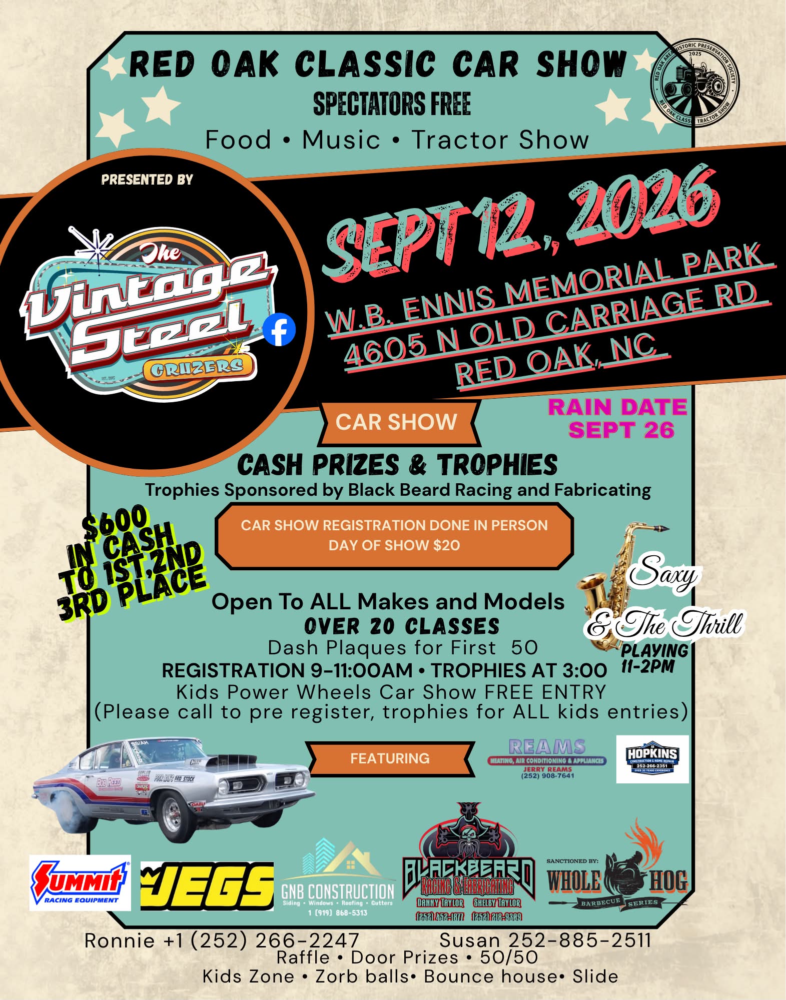 Red Oak Classic Car Show event at W.B. Ennis Memorial Park in Red Oak, NC on September 12, 2026