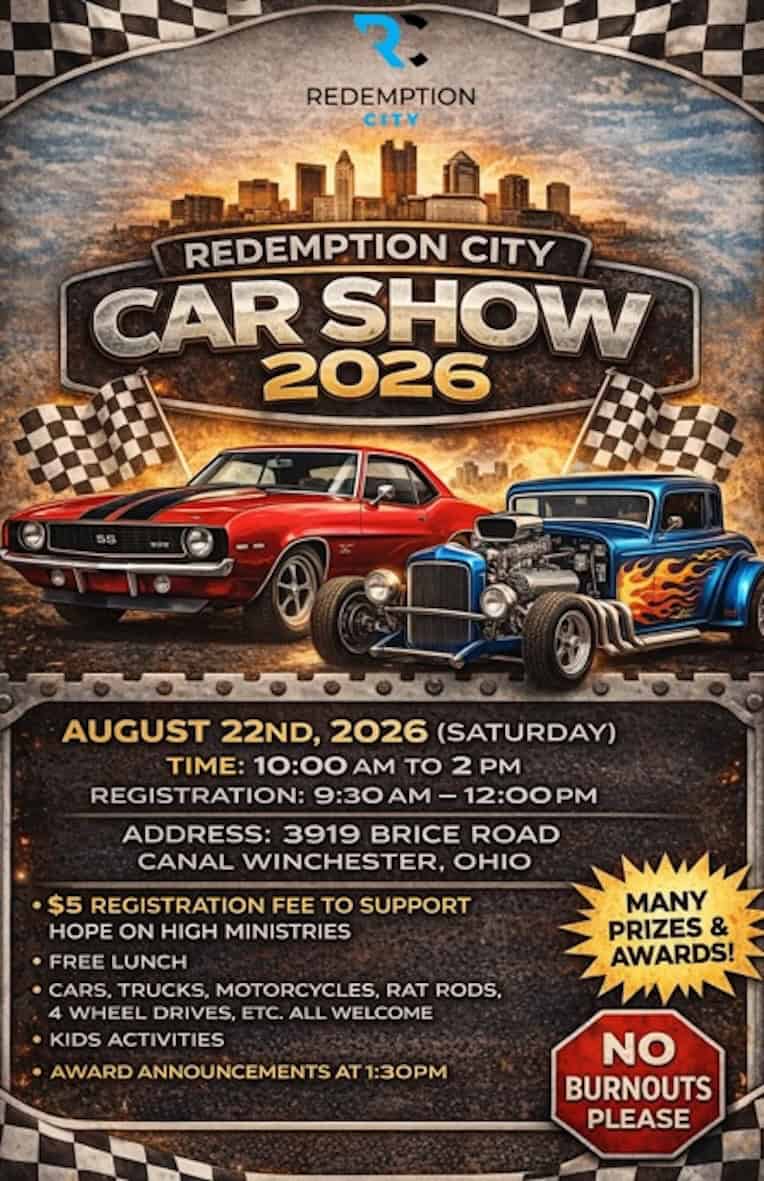 Redemption City Car Show 2026 event at 3919 Brice Road in Canal Winchester, OH on August 22, 2026