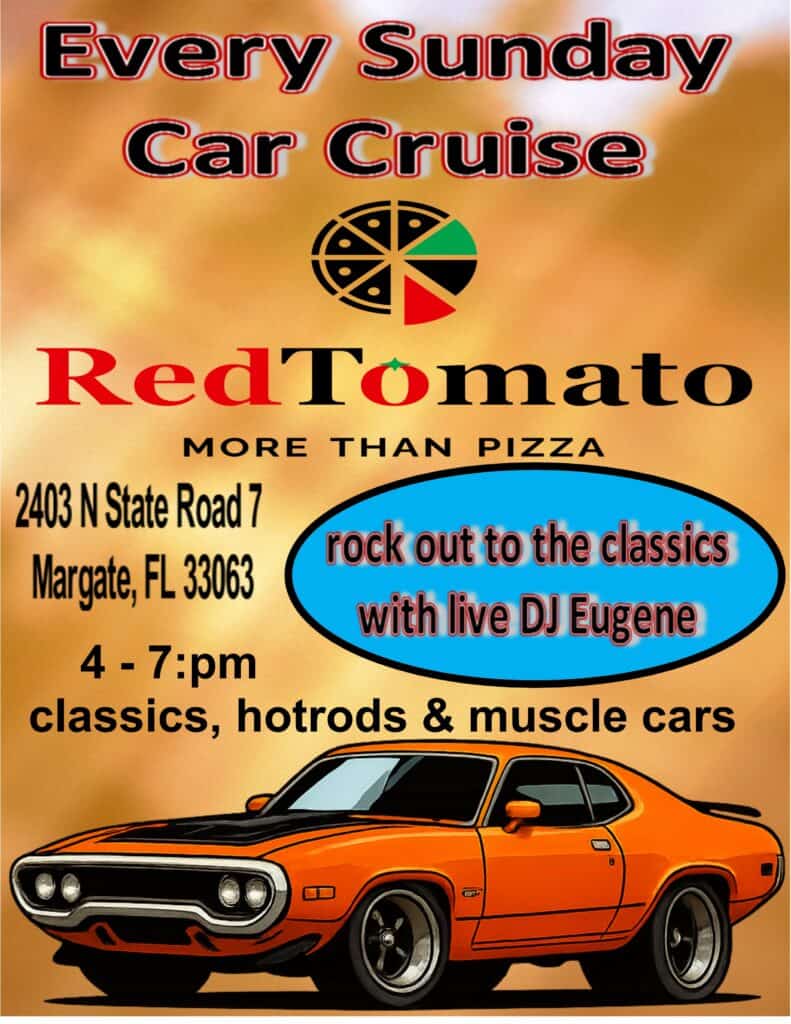 RedTomato Car Cruise event at RedTomato in Margate, FL on August 16, 2026