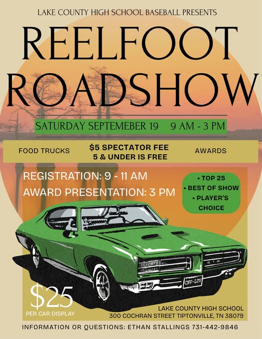 Reelfoot Roadshow event at Lake County High School in Tiptonville, TN on September 19, 2026