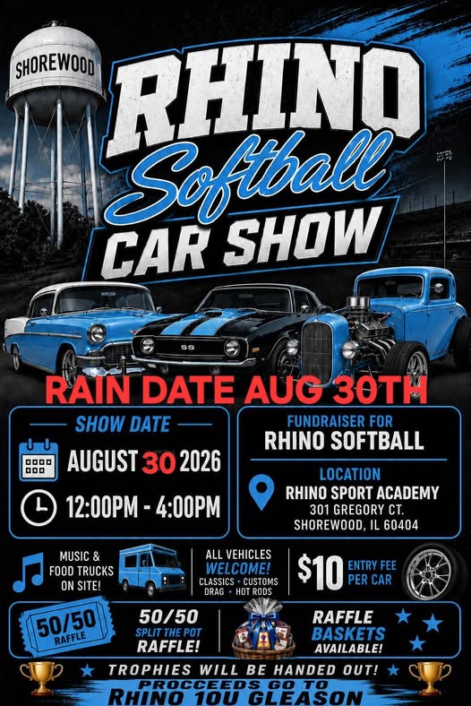 Rhino Softball Car Show event at Rhino Sport Academy in Shorewood, IL on August 30, 2026