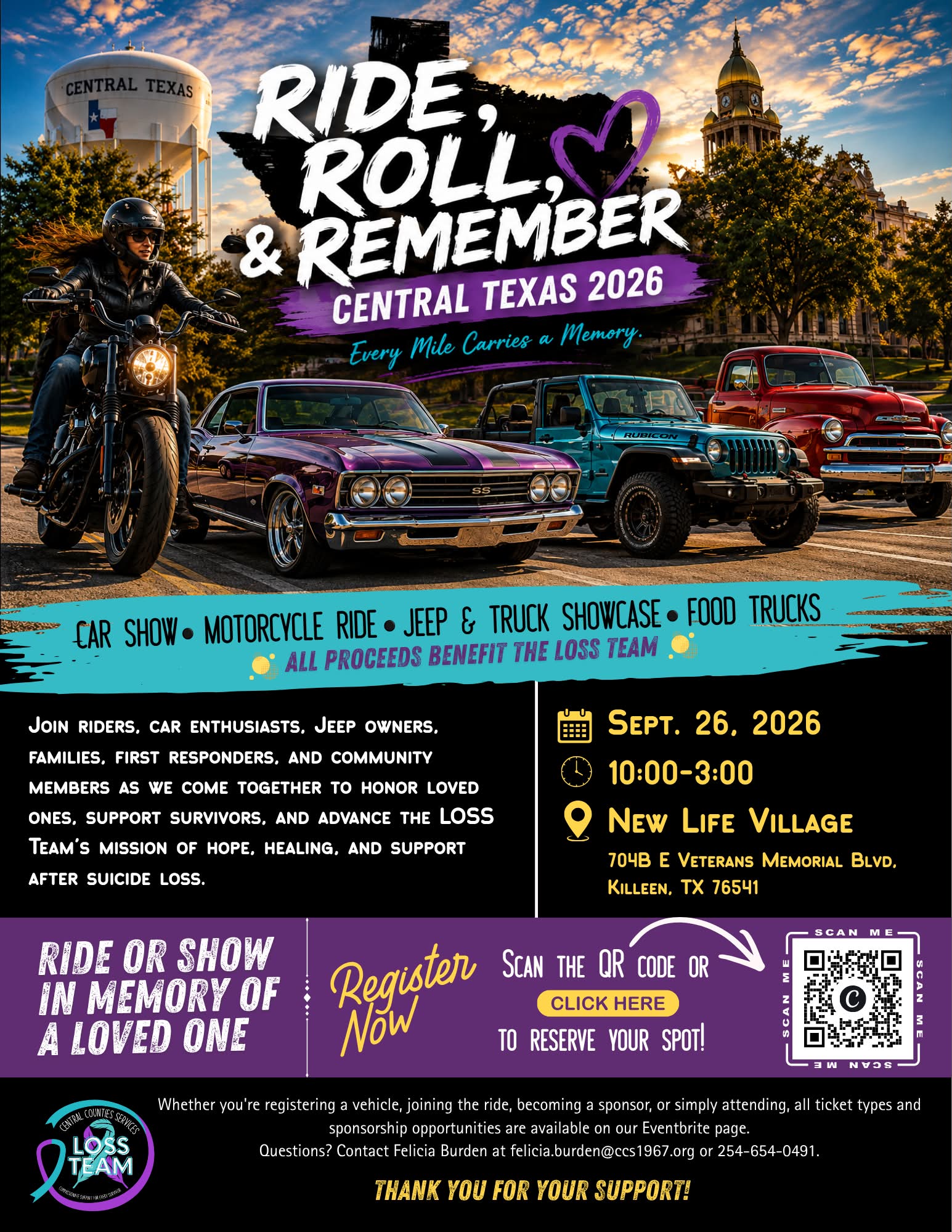 Ride, Roll, & Remember Central Texas 2026 event at New Life Village in Killeen, TX on September 26, 2026