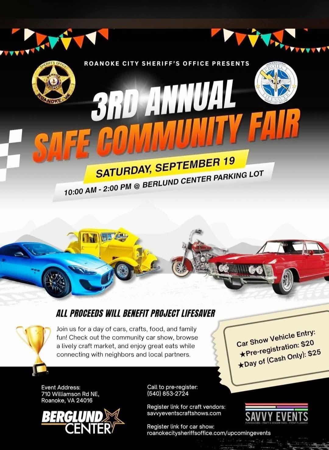 Roanoke City Sheriff's Office 3rd Annual Safe Community Fair event at Berglund Center in Roanoke, VA on September 19, 2026