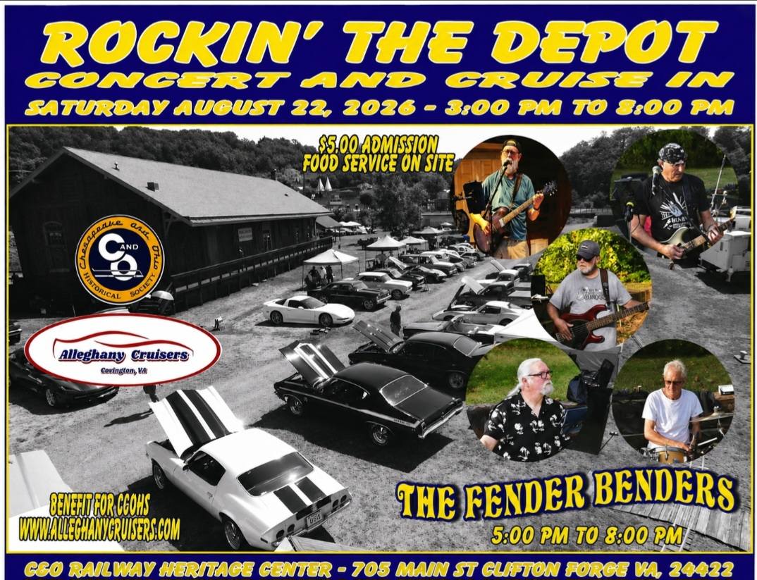 Rockin' the Depot Concert and Cruise in event at C&O Railway Heritage Center in Clifton Forge, VA on August 22, 2026