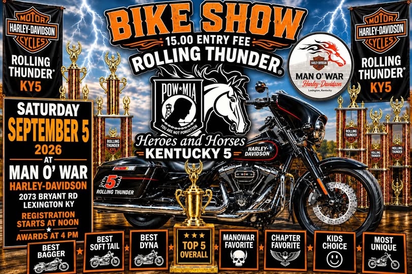 Rolling Thunder Kentucky 5 Bike Show event at Man O' War Harley-Davidson in Lexington, KY on September 5, 2026