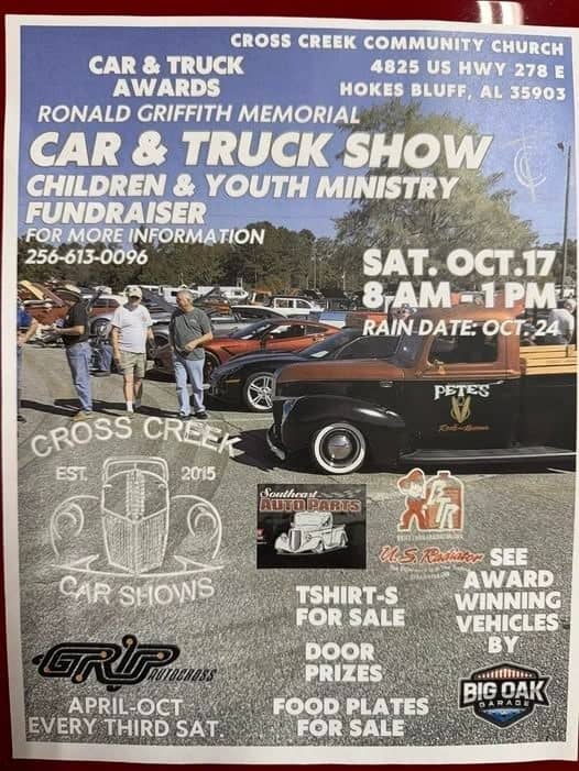 Ronald Griffith Memorial Car & Truck Show event at Cross Creek Community Church in Hokes Bluff, AL on August 15, 2026