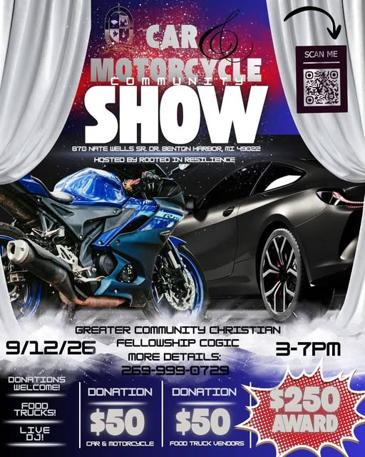 Rooted in Resilience Car & Motorcycle Show event at Greater Community Christian Fellowship COGIC in Benton Harbor, MI on September 12, 2026