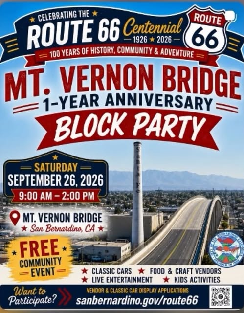 Route 66 Mt. Vernon Bridge 1-Year Anniversary Block Party car show in San Bernardino, CA