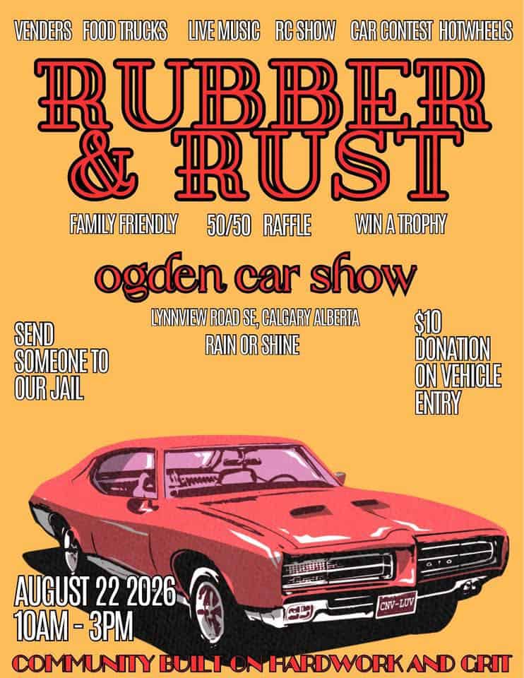 Rubber & Rust Car Show event at Lynnview Road SE in Calgary, AB on August 22, 2026