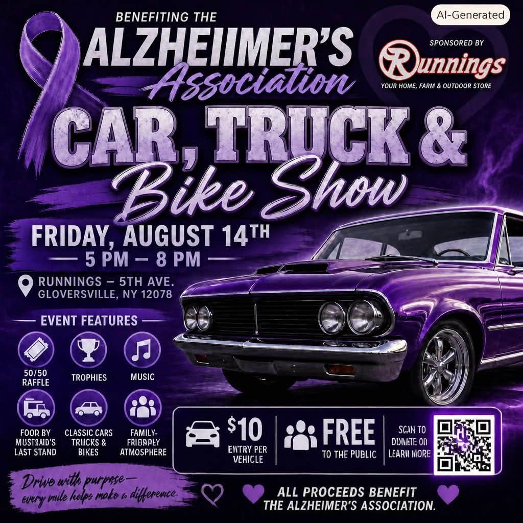 Runnings Car, Truck & Bike Show event at Runnings in Gloversville, NY on August 14, 2026