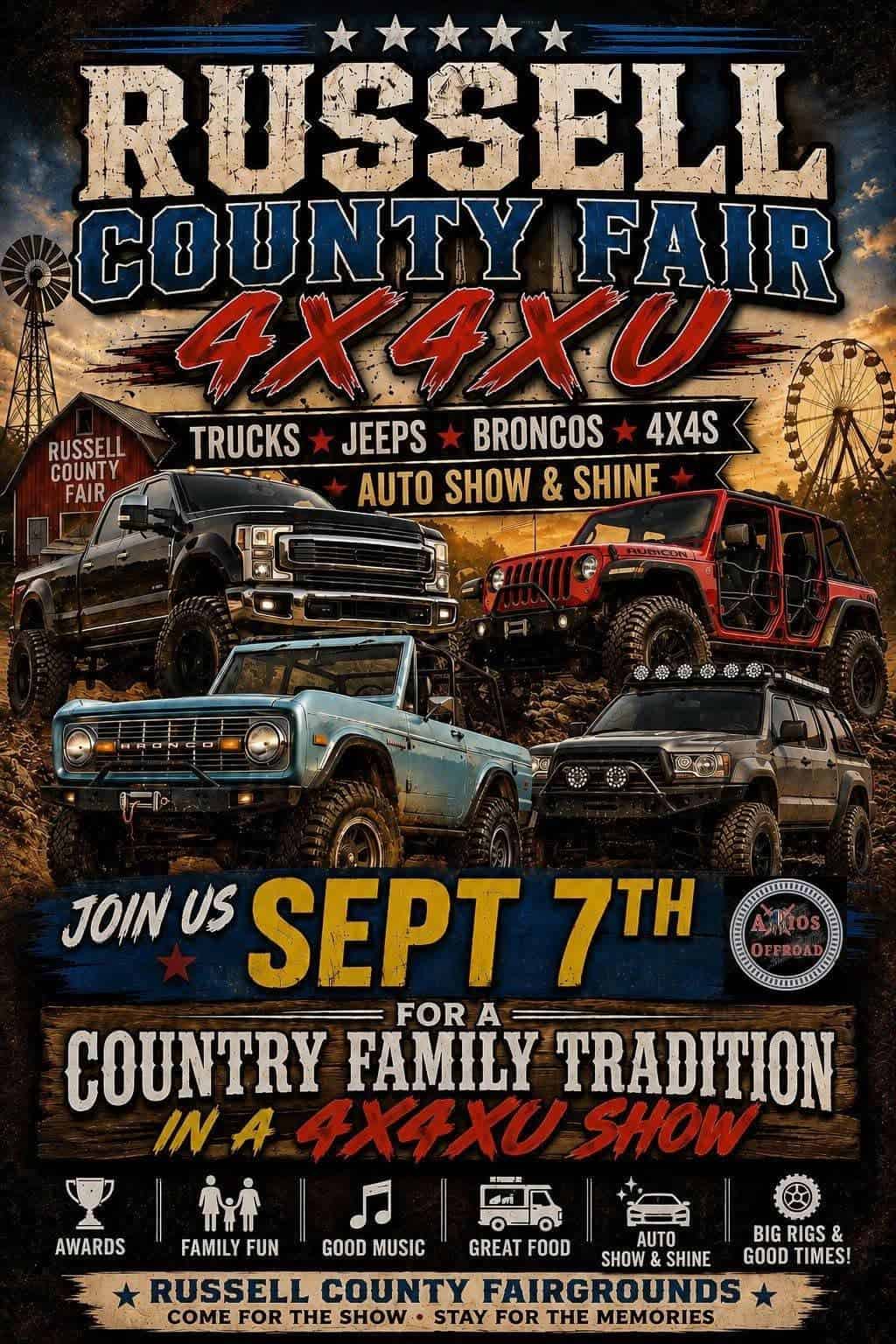 Russell County Fair 4X4XU Auto Show & Shine event at Russell County Fairgrounds in Castlewood, VA on September 7, 2026