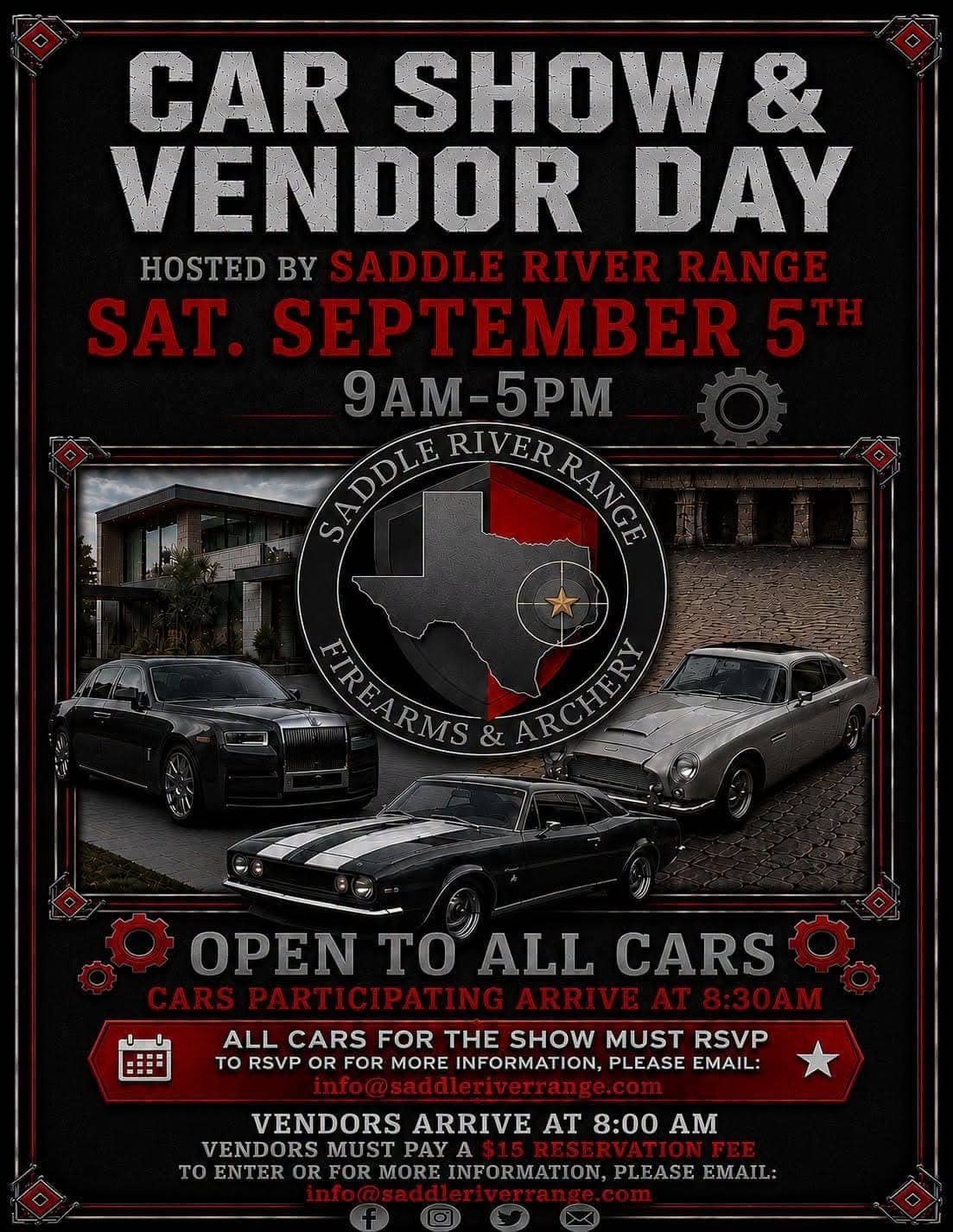 Saddle River Range Car Show & Vendor Day event at Saddle River Range in Conroe, TX on September 5, 2026