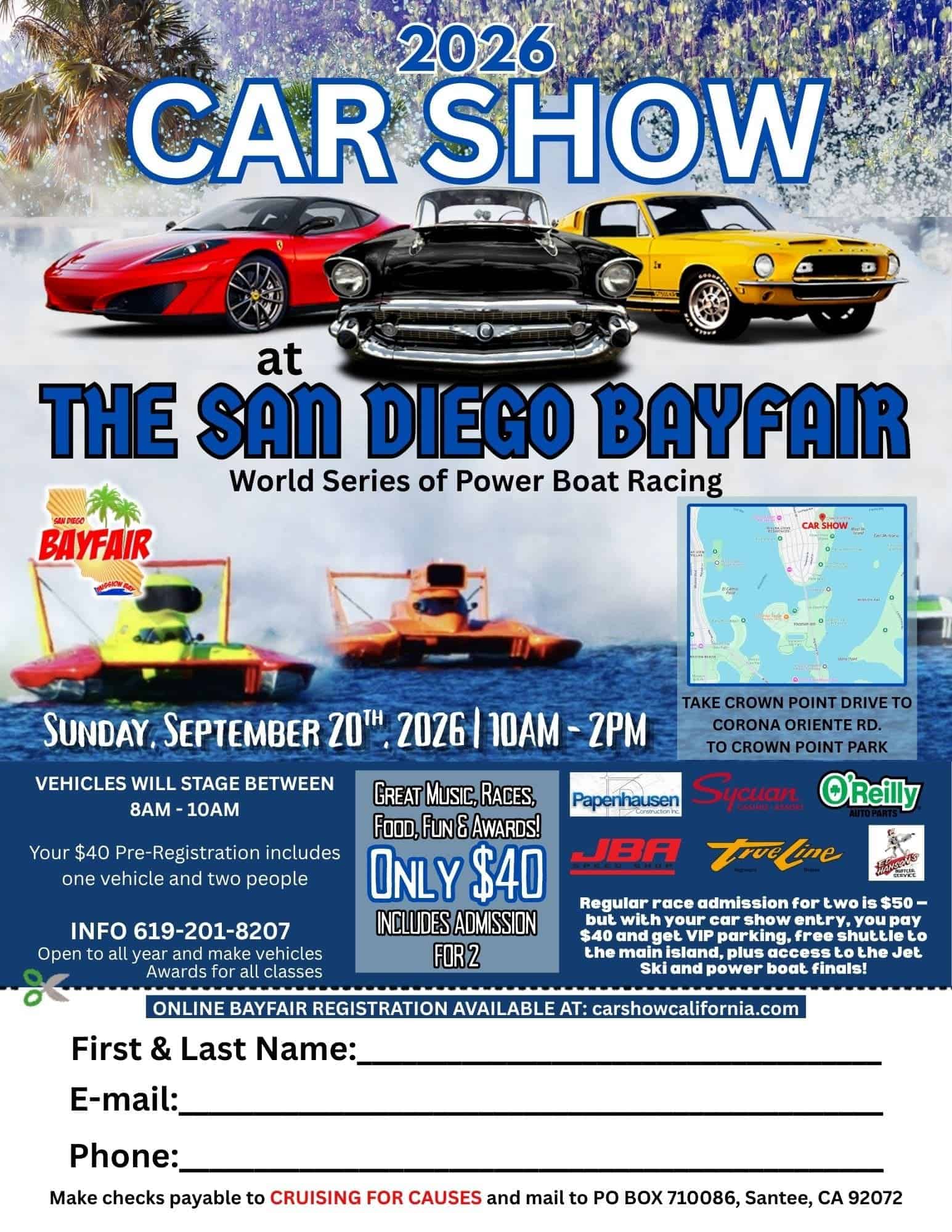 San Diego Bayfair Car Show event at Crown Point Park in San Diego, CA on September 20, 2026