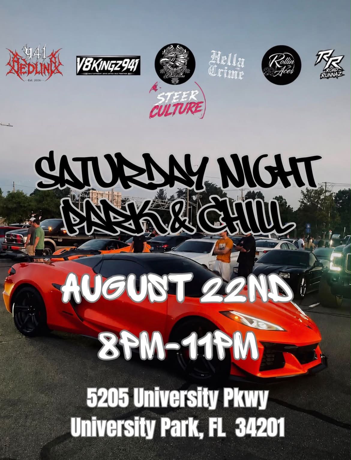 Saturday Night Park & Chill event at 5205 University Pkwy in University Park, FL on August 22, 2026