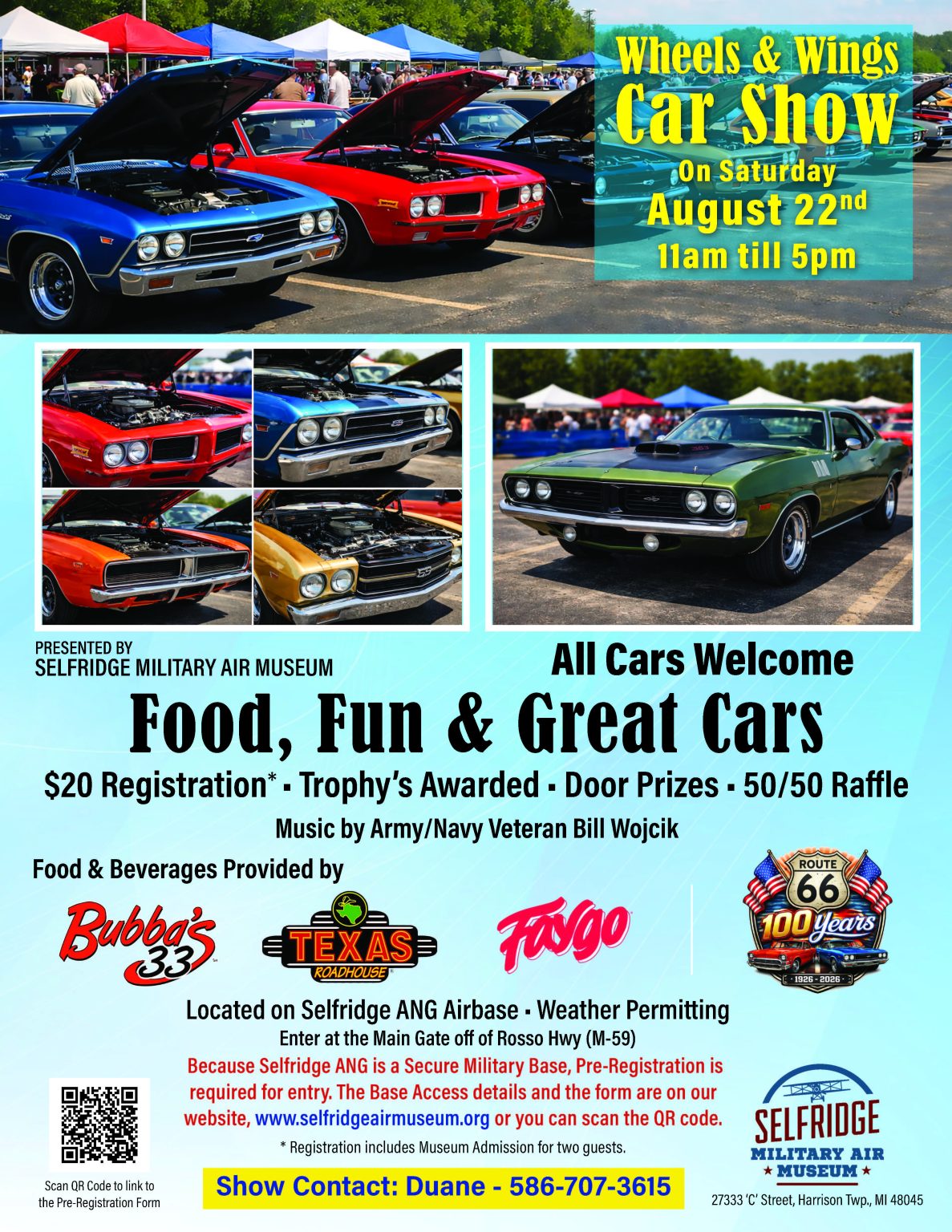 Selfridge Military Air Museum Wheels & Wings Car Show event at Selfridge Military Air Museum in Harrison Township, MI on August 22, 2026