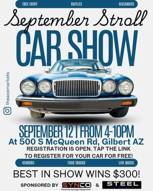 September Stroll Car Show event at 500 S McQueen Rd in Gilbert, AZ on September 12, 2026