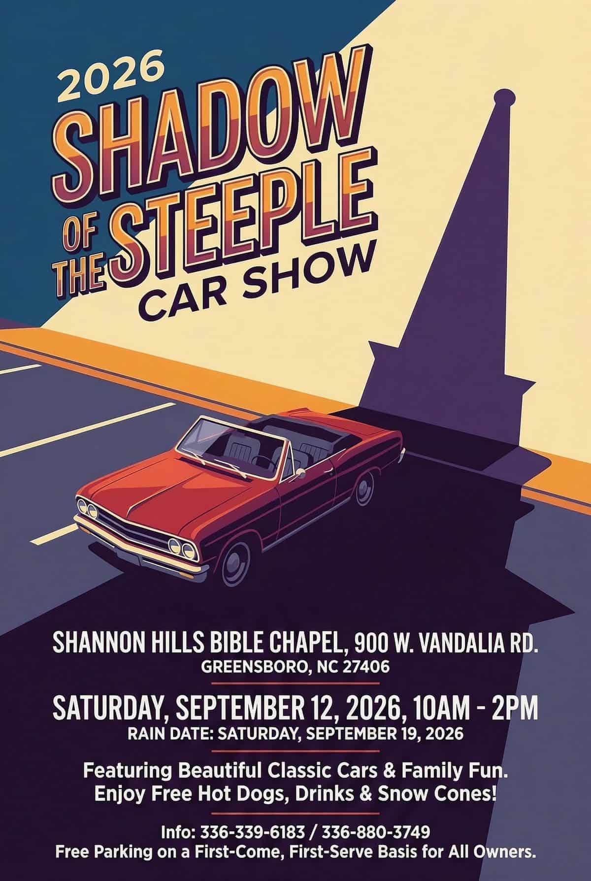 Shadow of the Steeple Car Show event at Shannon Hills Bible Chapel in Greensboro, NC on September 12, 2026