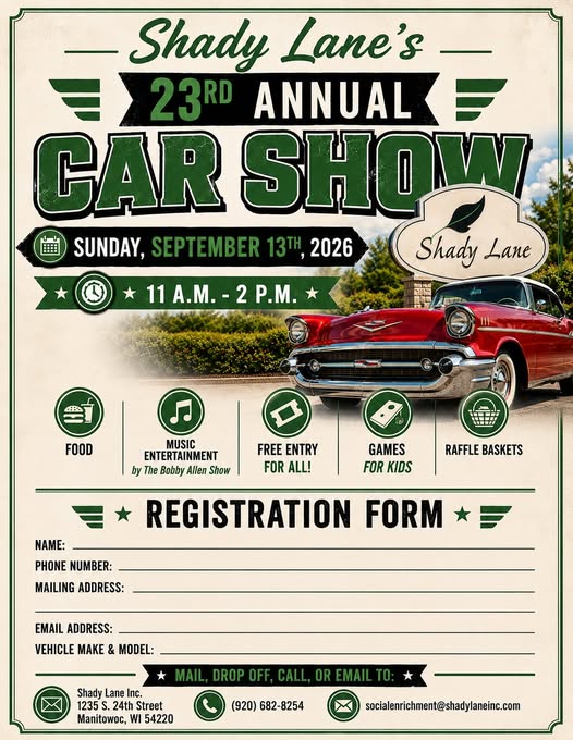 Shady Lane's 23rd Annual Car Show event at Shady Lane Inc. in Manitowoc, WI on September 13, 2026