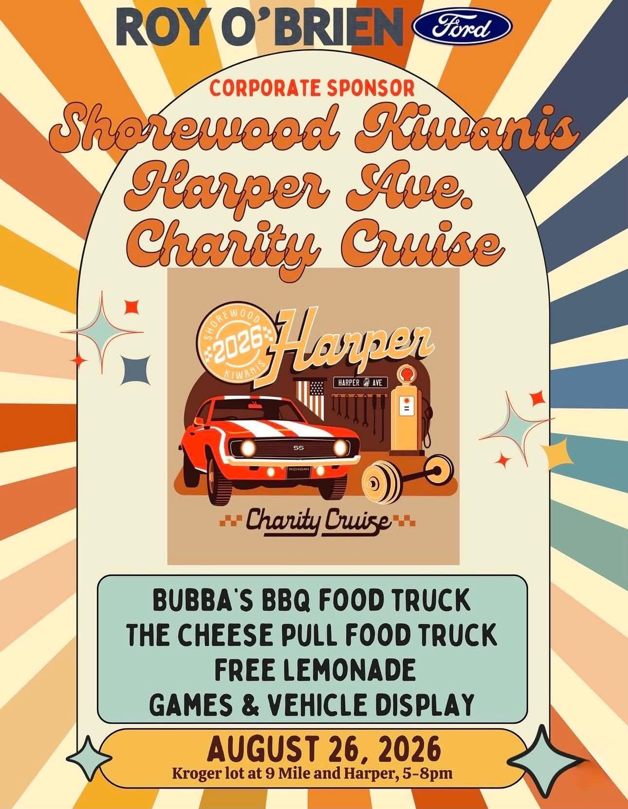 Shorewood Kiwanis Harper Ave. Charity Cruise event at Kroger in St. Clair Shores, MI on August 26, 2026