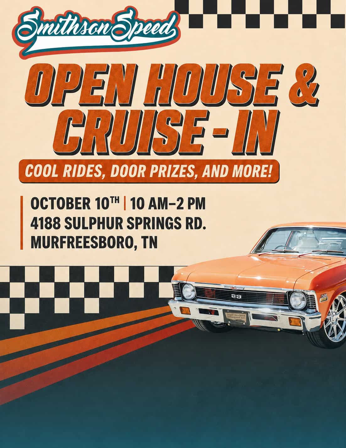 Smithson Speed Open House and Cruise-In event at Smithson Speed and Engineering in Murfreesboro, TN on October 10, 2026