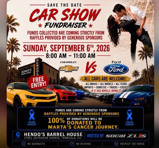 SoCal ZL1s Car Show Fundraiser event at Hendo's Barrel House in Temecula, CA on September 6, 2026