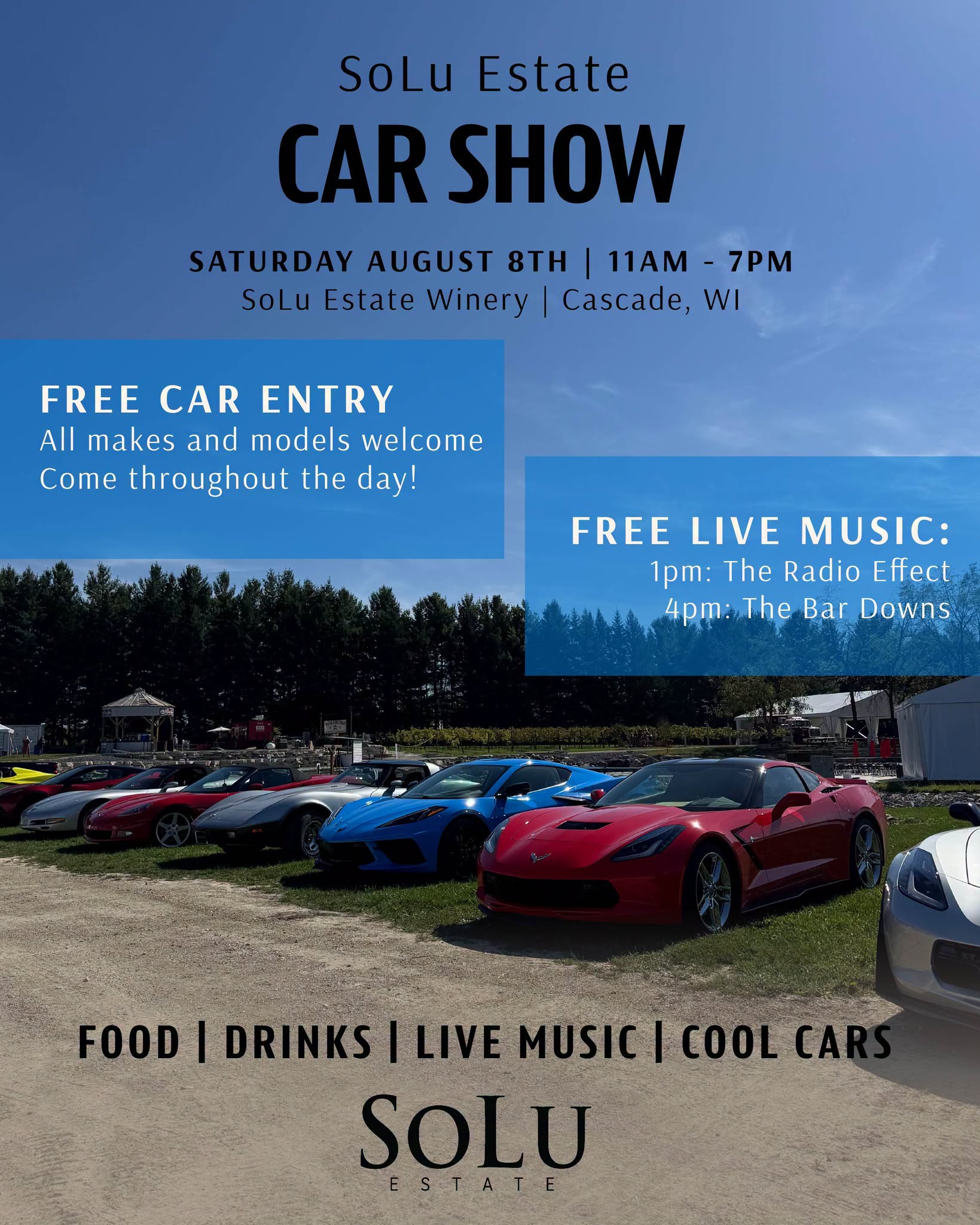 SoLu Estate Car Show event at SoLu Estate Winery in Cascade, WI on August 8, 2026