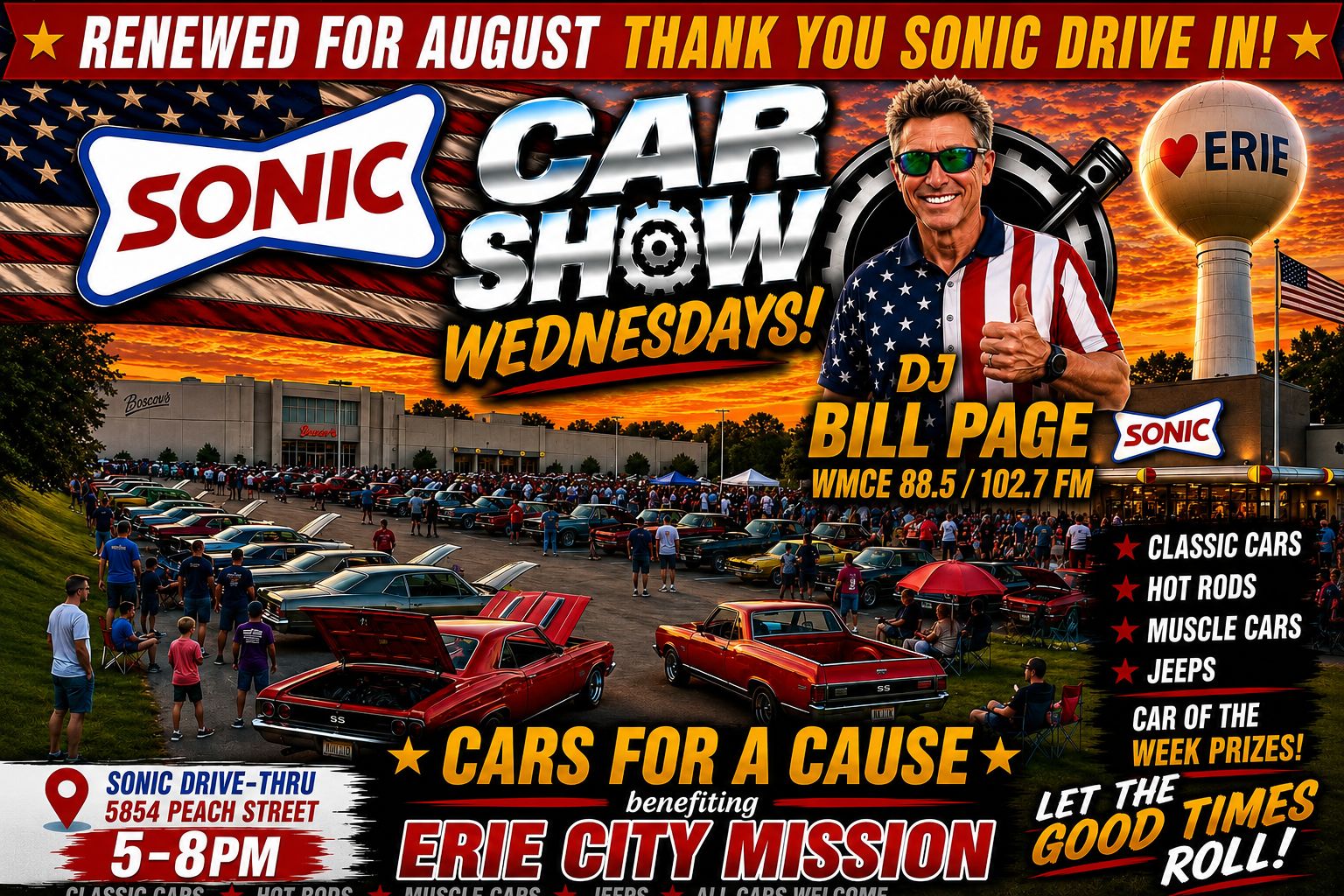 Sonic Car Show Erie PA event at Sonic Drive-In in Erie, PA on August 5, 2026
