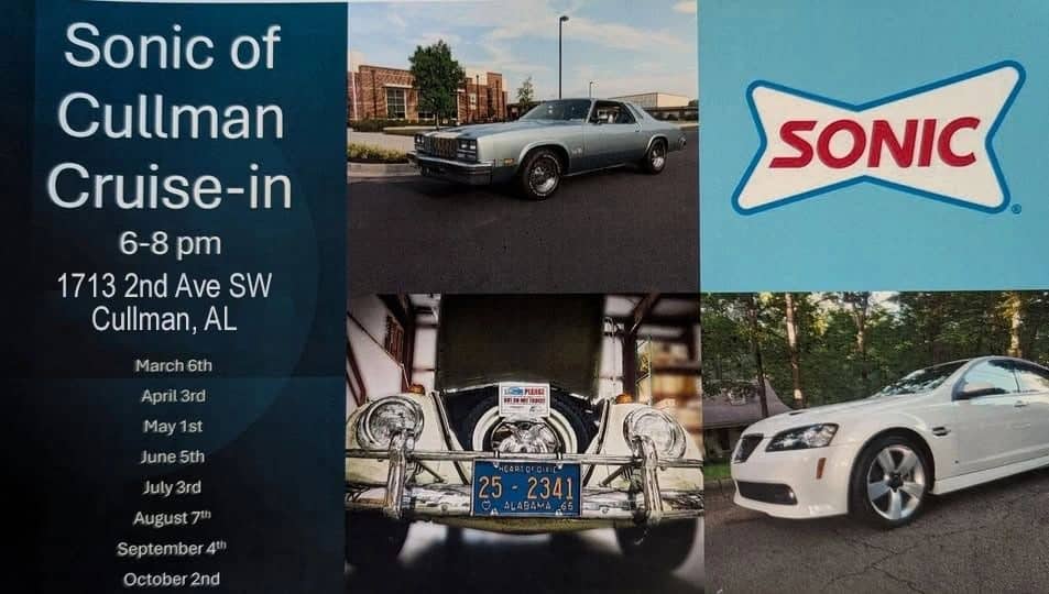 Sonic of Cullman Cruise-In event at Sonic of Cullman in Cullman, AL on September 4, 2026