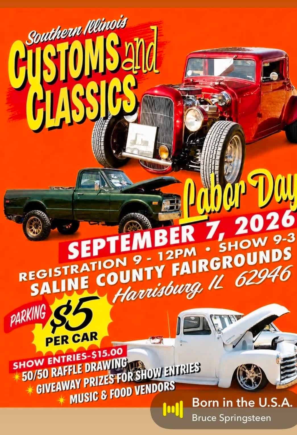 Southern Illinois Customs and Classics event at Saline County Fairgrounds in Harrisburg, IL on September 7, 2026