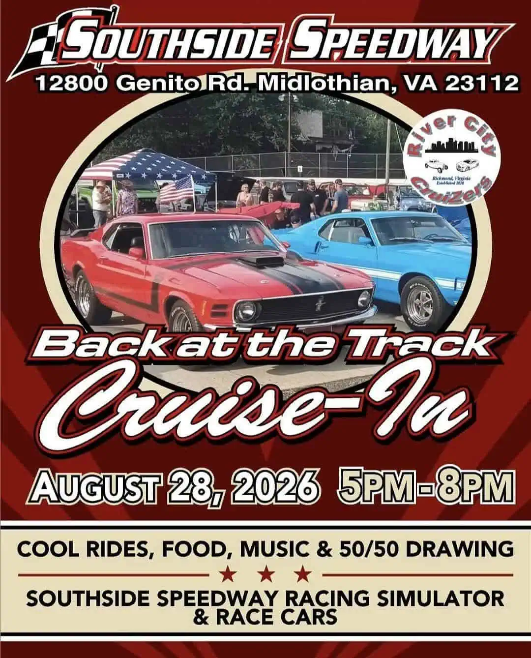 Southside Speedway Back at the Track Cruise-In event at Southside Speedway in Midlothian, VA on August 28, 2026