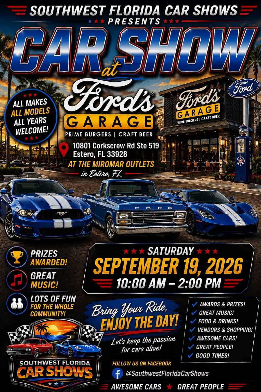 Southwest Florida Car Shows Car Show event at Ford's Garage in Estero, FL on September 19, 2026