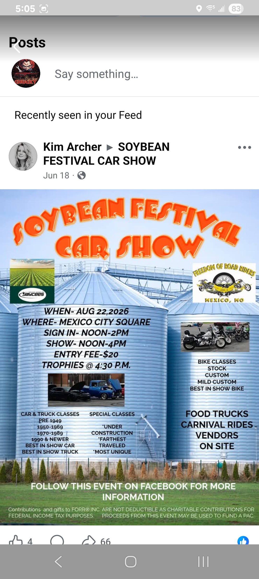 Soybean Festival Car Show event at Mexico City Square in Mexico, MO on August 22, 2026