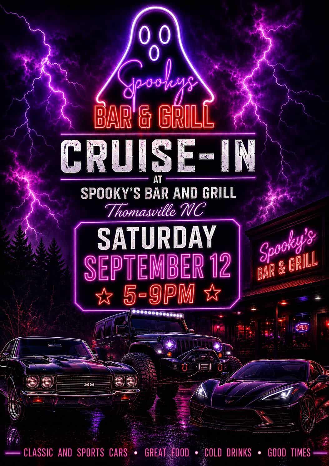 Spooky's Bar & Grill Cruise-In event at Spooky's Bar and Grill in Thomasville, NC on September 12, 2026