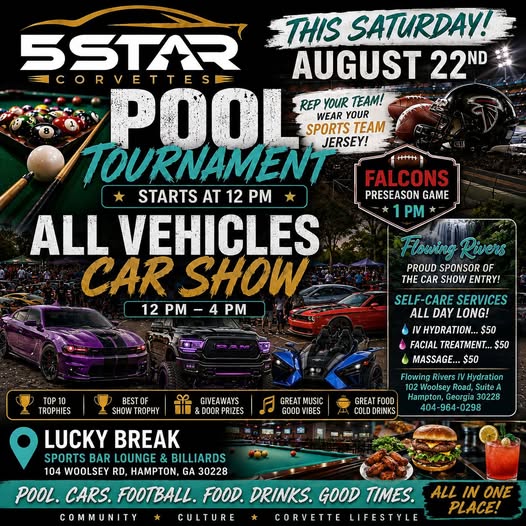 SSTR Corvettes All Vehicles Car Show event at Lucky Break Sports Bar Lounge & Billiards in Hampton, GA on August 22, 2026
