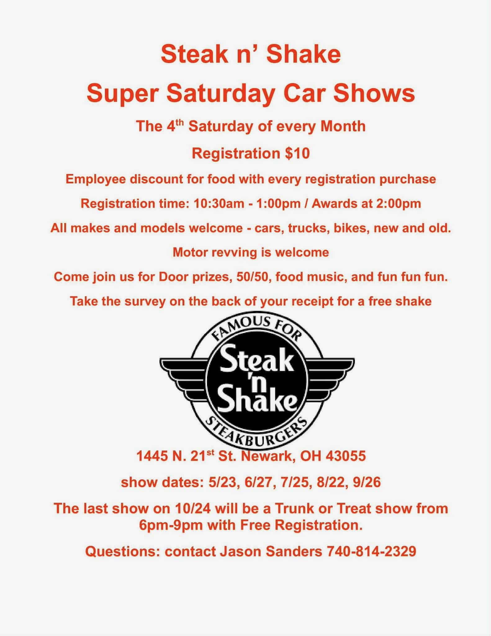 Steak n' Shake Super Saturday Car Shows event at Steak n' Shake in Newark, OH on September 26, 2026