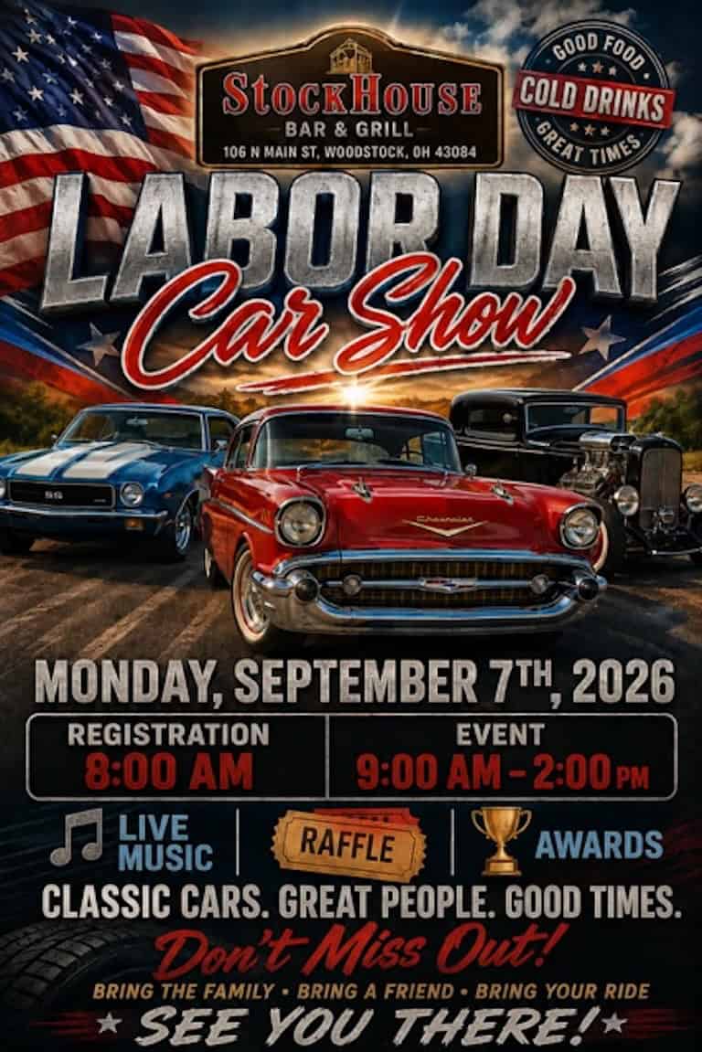 StockHouse Bar & Grill Labor Day Car Show event at StockHouse Bar & Grill in Woodstock, OH on September 7, 2026