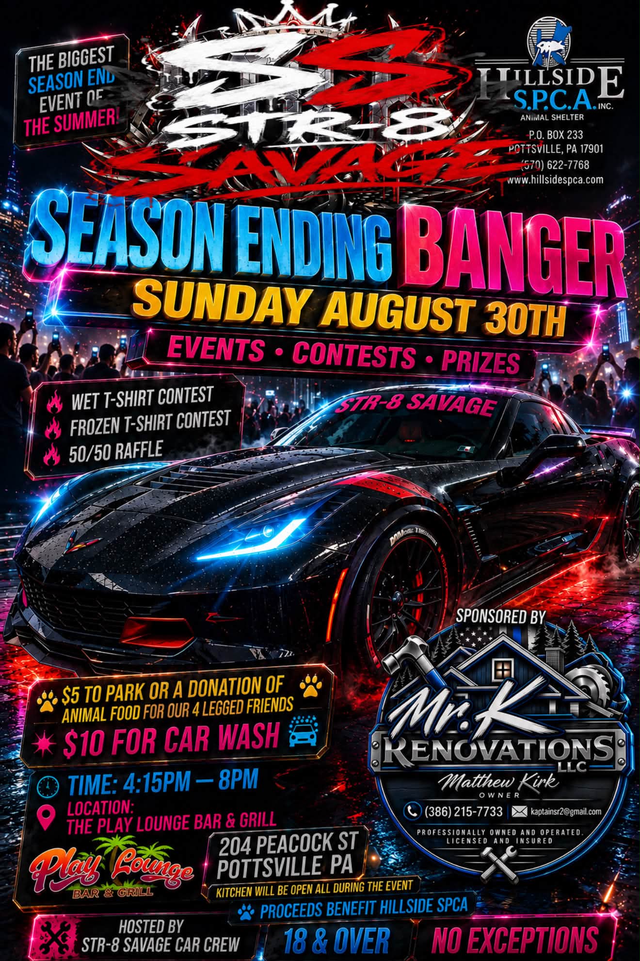 STR-8 Savage Season Ending Banger event at The Play Lounge Bar & Grill in Pottsville, PA on August 30, 2026