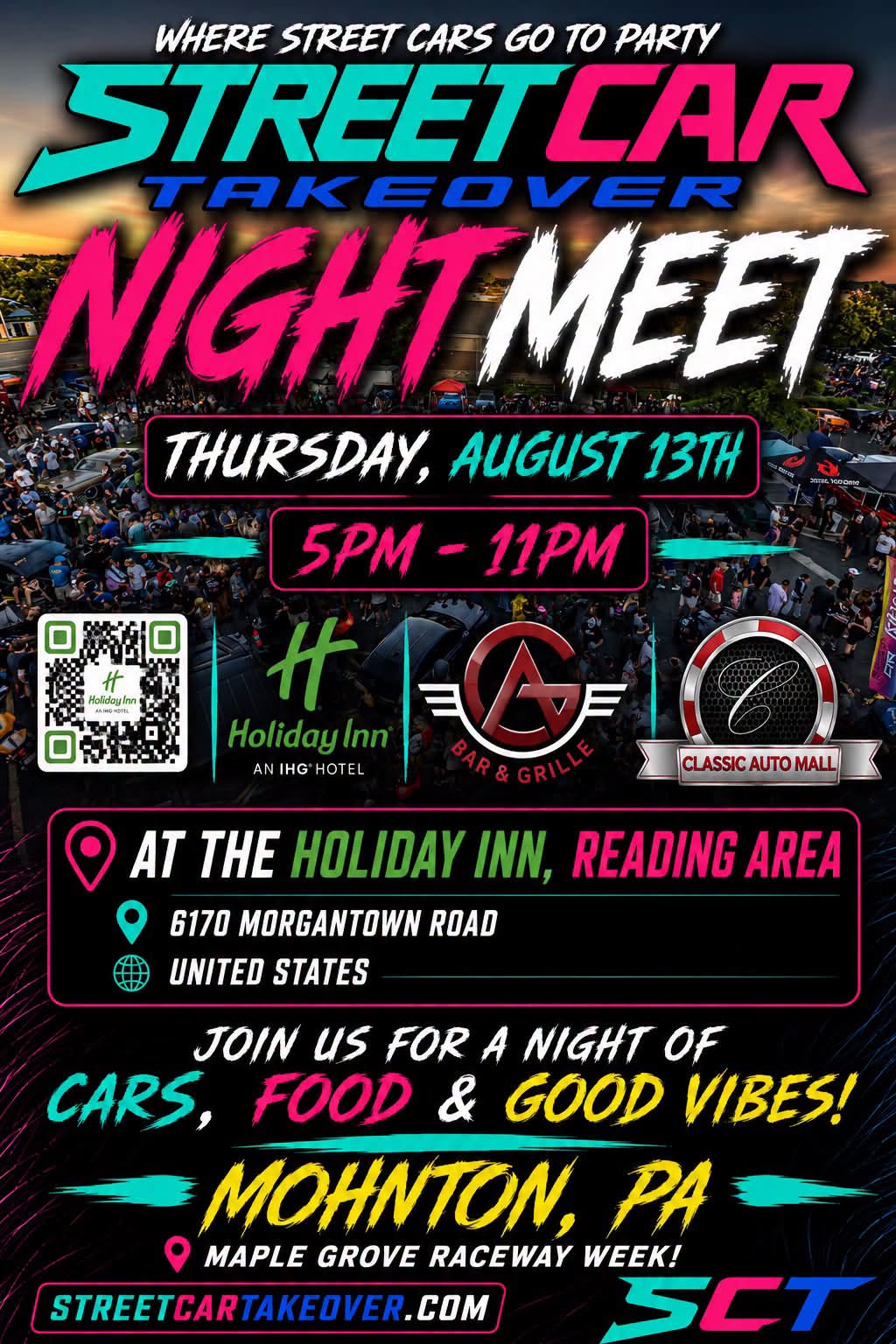Street Car Takeover Night Meet event at Holiday Inn in Mohnton, PA on August 13, 2026