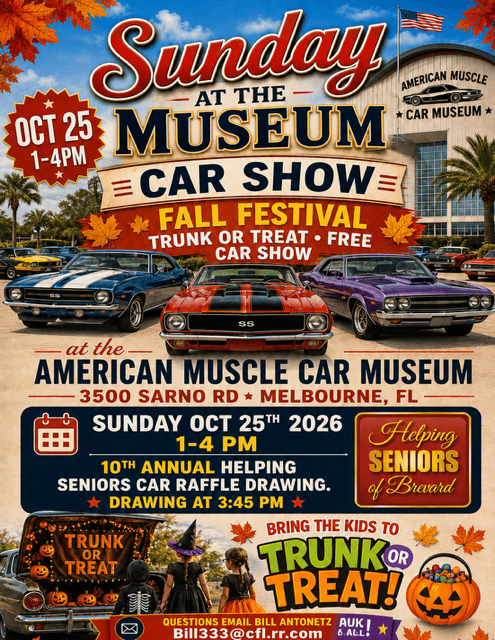 Sunday at the Museum Fall Festival Car Show event at American Muscle Car Museum in Melbourne, FL on October 25, 2026