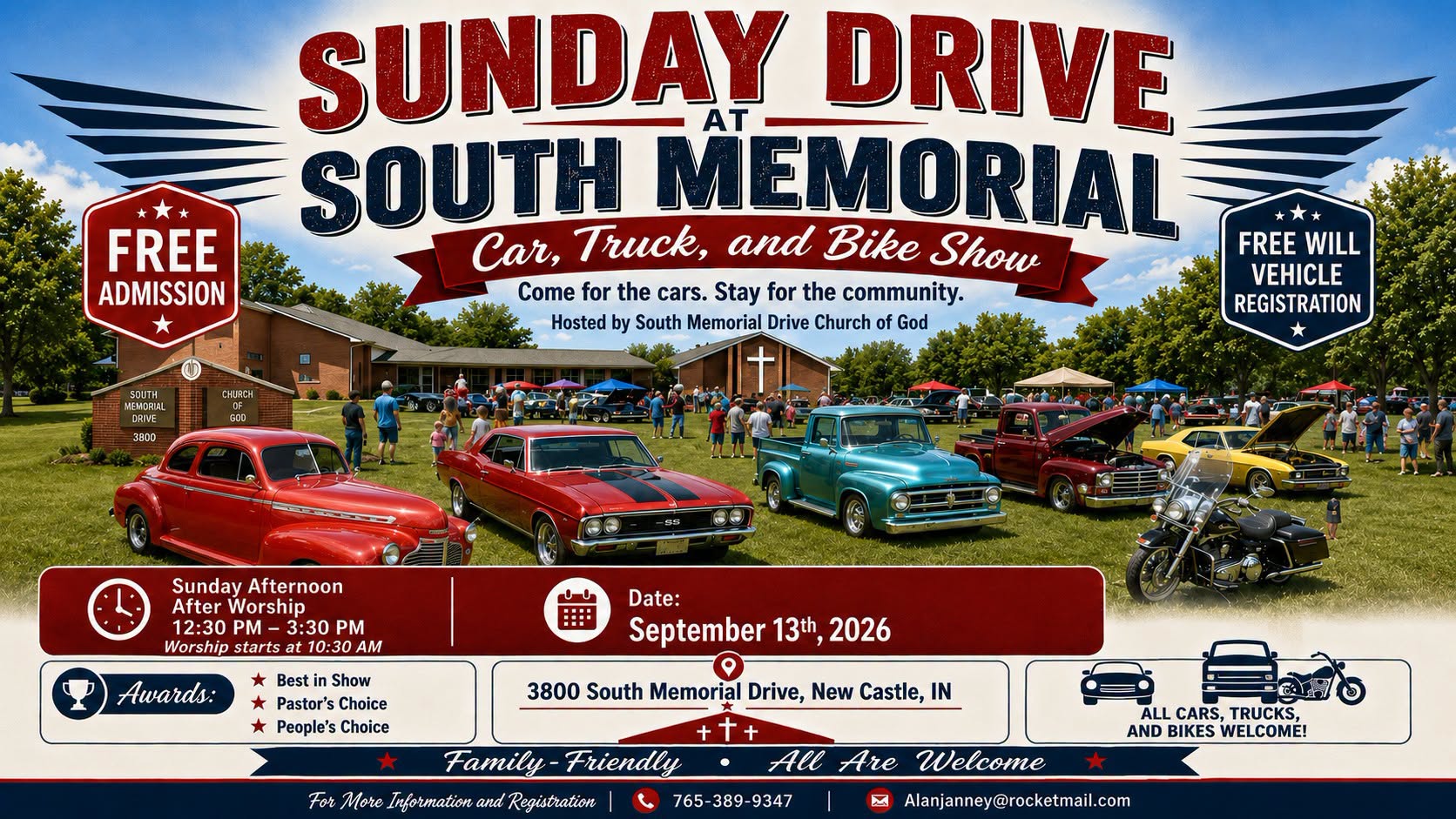 Sunday Drive at South Memorial Car, Truck, and Bike Show event at South Memorial Drive Church of God in New Castle, IN on September 13, 2026