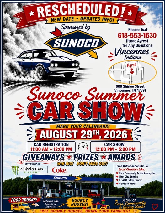 Sunoco Summer Car Show event at Sunoco in Vincennes, IN on August 29, 2026