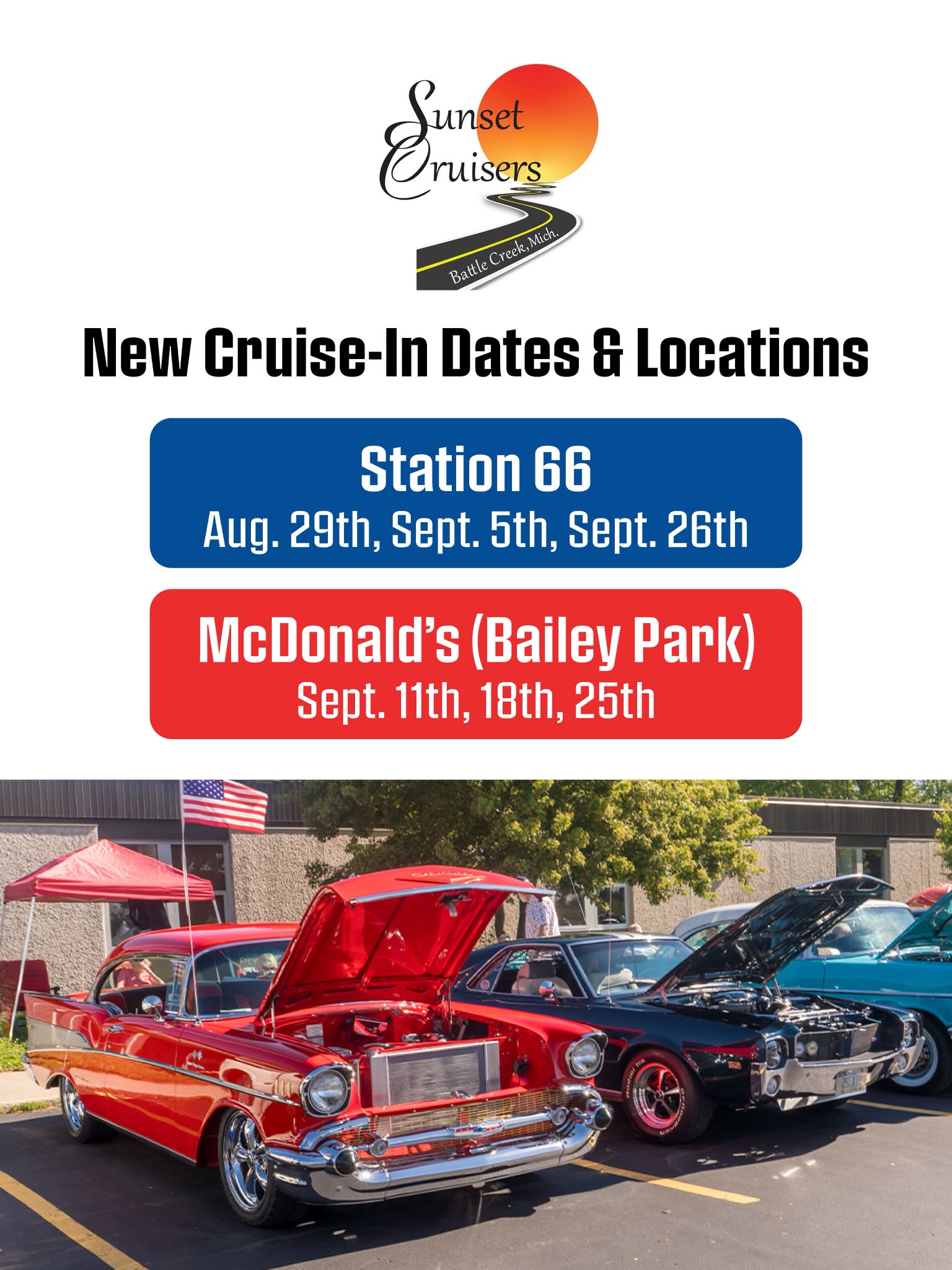 Sunset Cruisers Cruise-In event at Station 66 in Battle Creek, MI on August 29, 2026