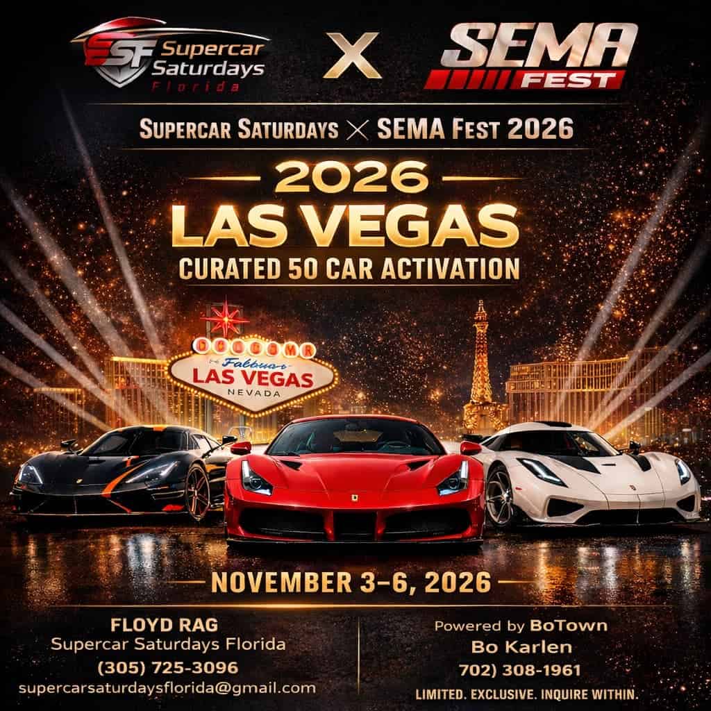 Supercar Saturdays × SEMA Fest 2026 event at Las Vegas Convention Center in Las Vegas, NV on November 3, 2026