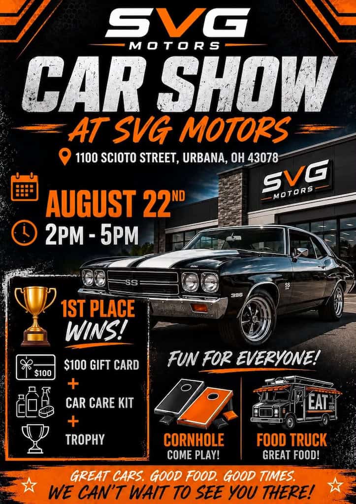 SVG Motors Car Show event at SVG Motors in Urbana, OH on August 22, 2026