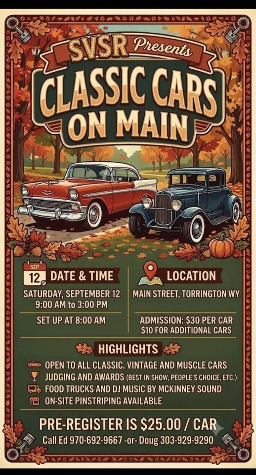 SVSR Classic Cars on Main event at Main Street in Torrington, WY on September 12, 2026