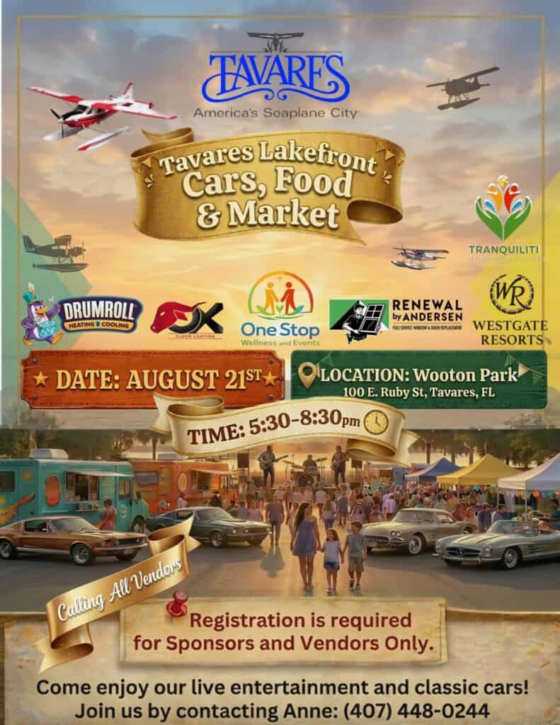 Tavares Lakefront Cars, Food & Market event at Wooton Park in Tavares, FL on August 21, 2026