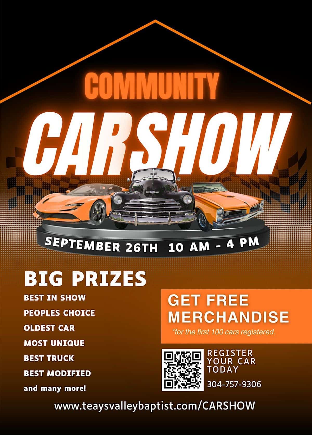 Teays Valley Baptist Community Car Show event at Teays Valley Baptist Church in Hurricane, WV on September 26, 2026