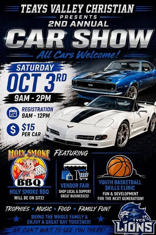 Teays Valley Christian 2nd Annual Car Show event at Teays Valley Christian School in Scott Depot, WV on October 3, 2026